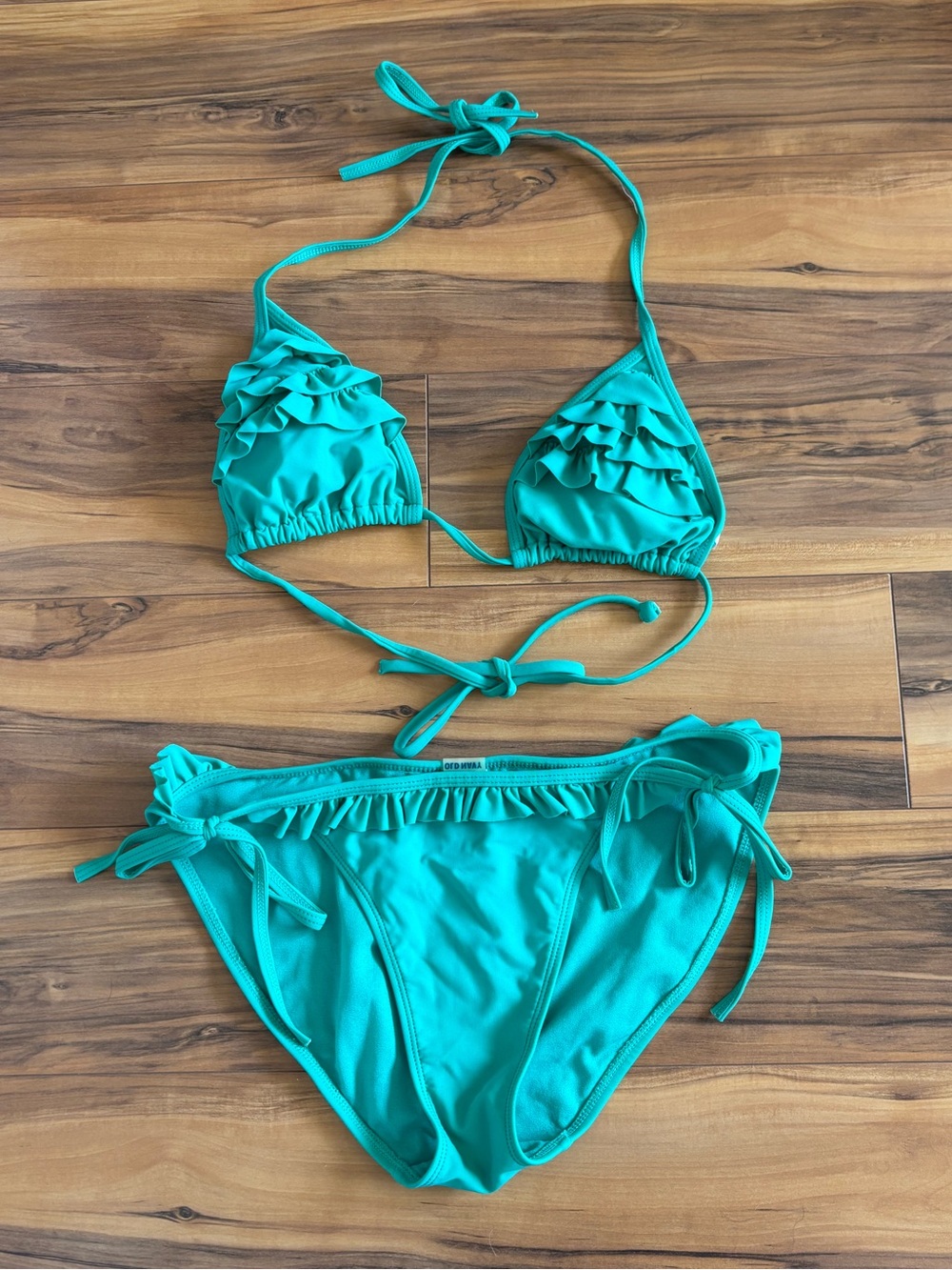 New Old Navy Teal Triangle Ruffle Bikini Top and Bottoms size M